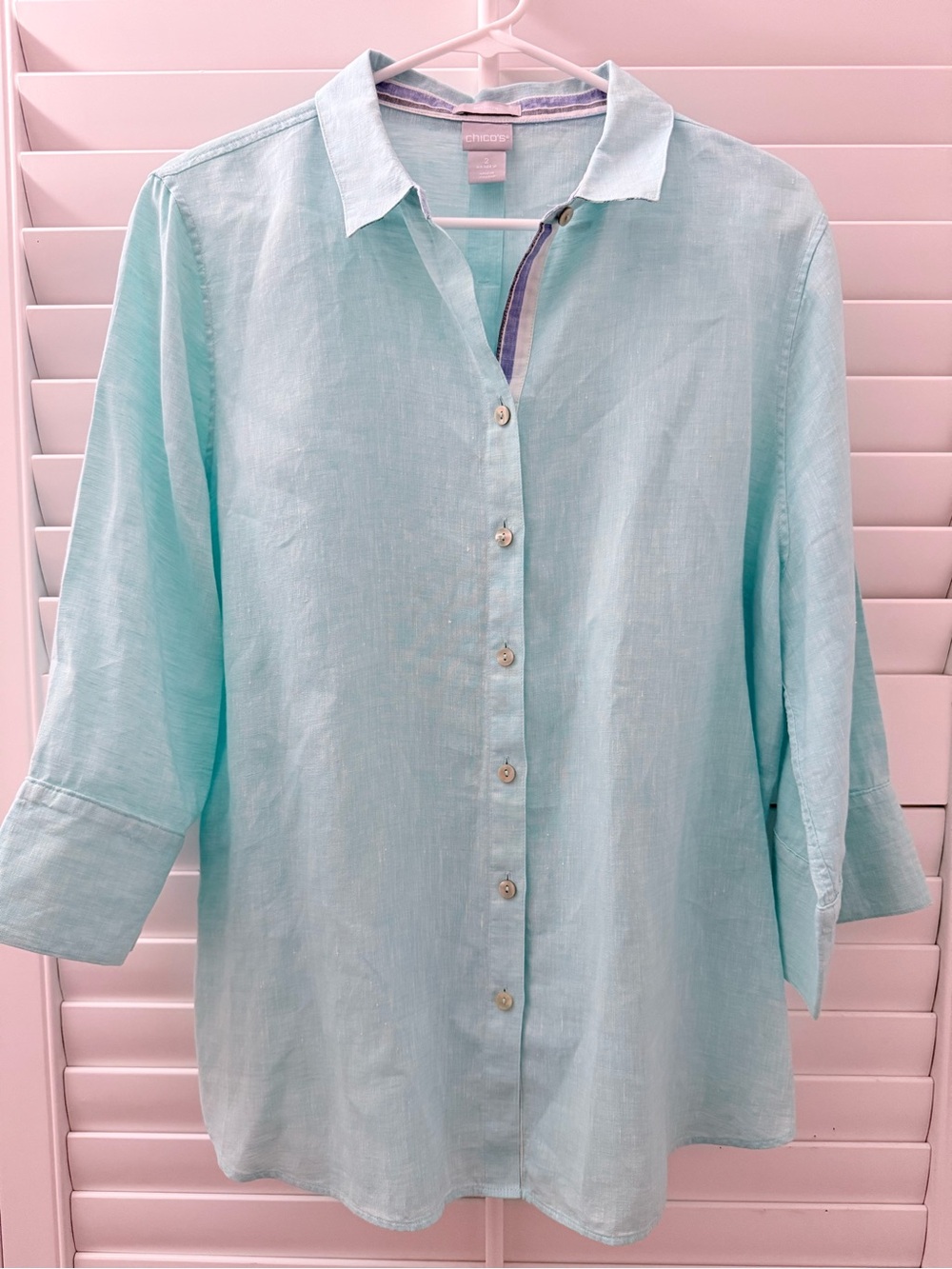 Chico's Seafoam Green Linen Button-Down Shirt